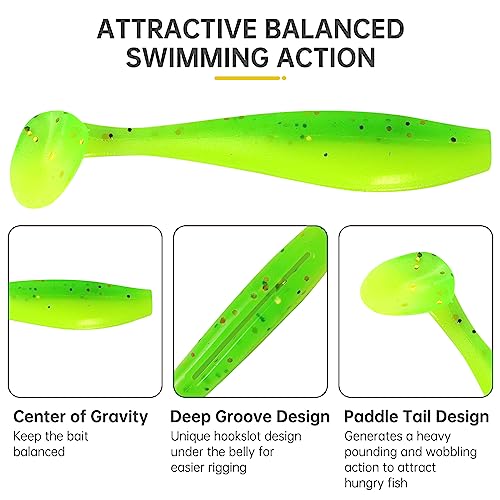 MAFIMOEA 50 Pcs Soft Fishing Lures Plastic Paddle Tail Swim Baits Kit for Bass Trout Walleye Crappie 5 Mixed Colors Fishing Soft Plastic Lure Kit 5.5CM - color: Mixed colors