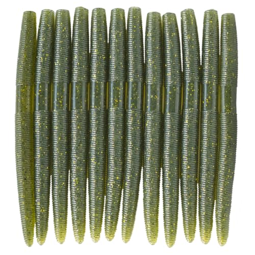 Senko Bait Soft Plastic Lures 5" Senkos 24 Pcs/100pcs for Wacky Rig Freshwater Fishing Green Pumpkin senko with Black Flake Pink Watermelon Double Color - style: Baby Bass Gold Flake