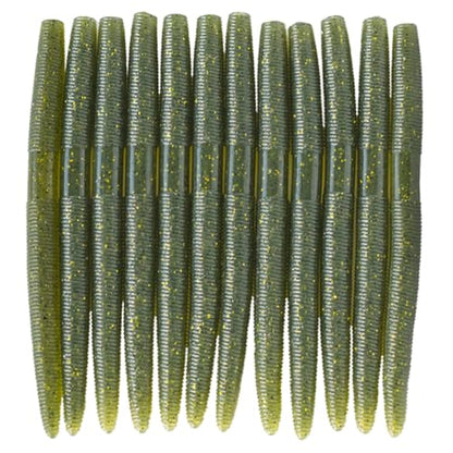 Senko Bait Soft Plastic Lures 5" Senkos 24 Pcs/100pcs for Wacky Rig Freshwater Fishing Green Pumpkin senko with Black Flake Pink Watermelon Double Color - style: Baby Bass Gold Flake