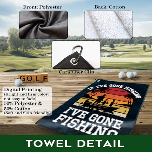 If I've Gone Missing I've Gone Polyester Printed Towel with Clip, Retro Fish Bait Fishing Gifts & Accessories for Men Fishmen Dad Grandpa, Fishing Lover Retirement Father's Day Birthday Gifts - color: Black & Red