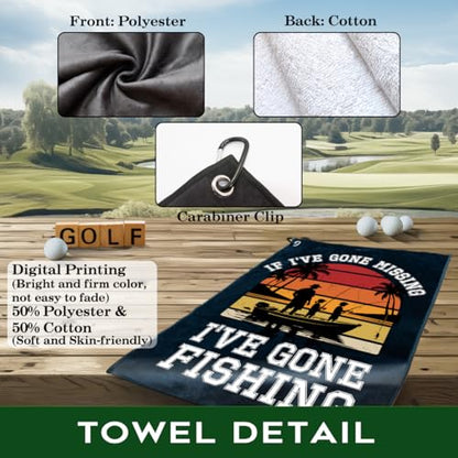 If I've Gone Missing I've Gone Polyester Printed Towel with Clip, Retro Fish Bait Fishing Gifts & Accessories for Men Fishmen Dad Grandpa, Fishing Lover Retirement Father's Day Birthday Gifts - color: Black & Red