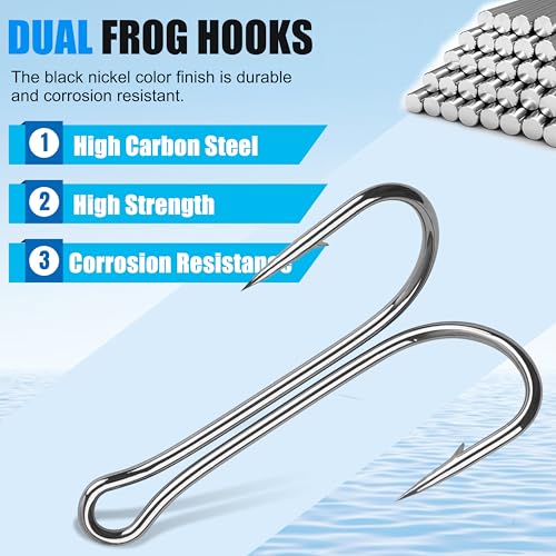 Double Fishing Hooks, 40/80pcs Classic Dual Frog Hooks High Carbon Steel Double Hooks Fishing Open Shank Barb Fishing Bait Hooks Saltwater Freshwater 8#-4/0 - size: 1/0-40PCS