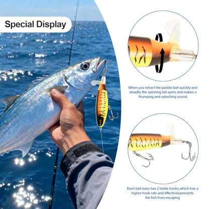 Whopper Fishing Lure for Bass：Popper Top Water Fishing Lures with Floating Rotating Tail Barb Treble Hooks Saltwater Freshwater Plopping Lures Kit - color: 6pcs