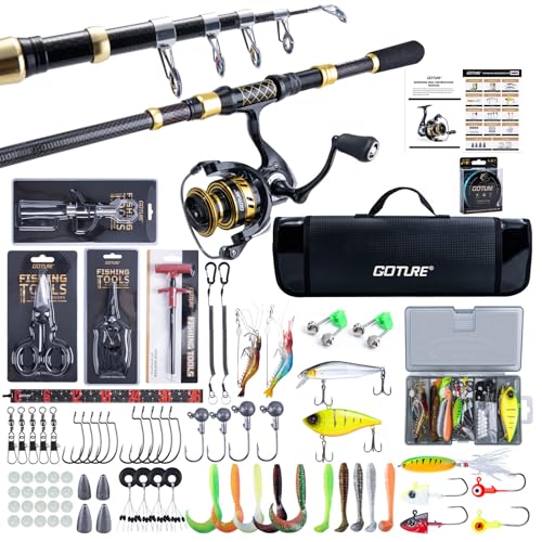 Goture Fishing Rod and Reel Combos,1.8M-2.7M Telescopic Fishing Pole Spinning Reel Line Lures Set with Carrier Bag,Telescopic Rod Kit for Starter Travel Saltwater Freshwater Gear Gift - color: A4:Fishing Pole Kit with Carrier Bag, size: 9 ft/2.7 m