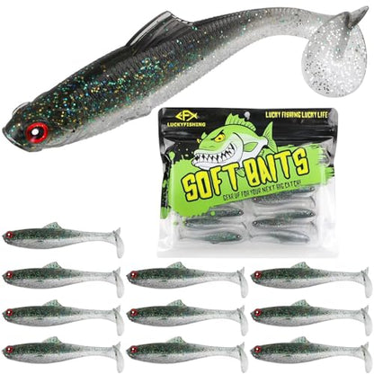 LUCKYFISHING Paddle Tail Swimbaits Soft Plastic Swimbaits Soft Baits for Bass Fishing Trout Crappie Walleye Freshwater Saltwater 10/16/20 PCS Soft Plastic Baits 4/3.5/3/2.5 Inch - color: Black, size: 3 inch-16pcs