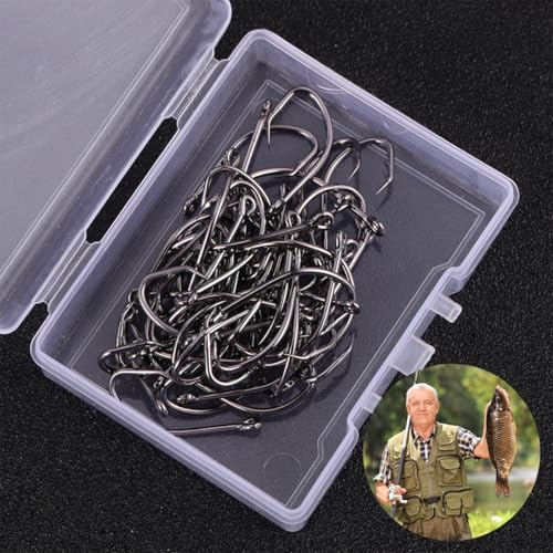 PartyKindom 50Pcs Offset Octopus Fishing Hooks Stainless Steel Long Shank Barbed Hooks Saltwater and Freshwater Bass Fishing Terminal Tackle