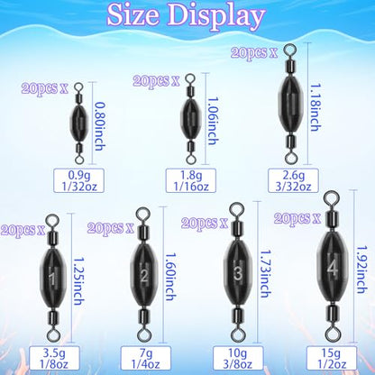 20Pcs Fishing Weights Swivel Brass Sinkers Fishing Weights | Saltwater Freshwater Bullet Sinkers Fishing Weight with Swivel Rolling - size: 3/8oz-20pcs