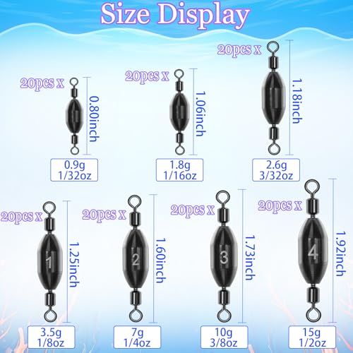 20Pcs Fishing Weights Swivel Brass Sinkers Fishing Weights | Saltwater Freshwater Bullet Sinkers Fishing Weight with Swivel Rolling - size: 1/16oz-20pcs