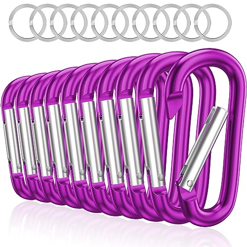 sprookber 3" Aluminum Carabiner D Ring, Caribeener Clips, Spring Snap Hook for Keychain Clip, Set of 10 - color: Purple