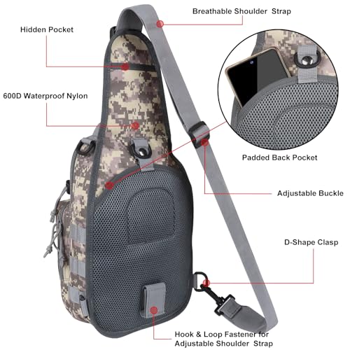 Qcute Tactical Backpack, Waterproof Military Cross-body Molle Sling Shoulder Backpack Chest Bag for Outdoor Every Day Carry - color: New Acu Camouflage