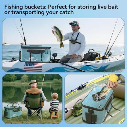 Fishing Bucket Foldable， 6Gallon/8Gallon/10Gallon,Live Fish Container Multi-Functional Live Fish Bait Bucket,for Fishing, Camping, Moving - color: Blue