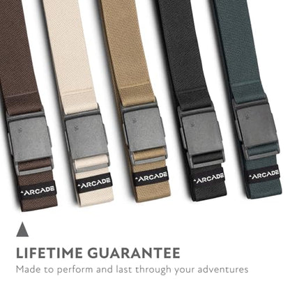 Arcade Belts Mens Explore Belt, Stretch Webbing for Max Comfort & Custom Fit, Metal-Free Buckle, Machine Washable Travel Belt - color: Stripe - Charcoal/Navy