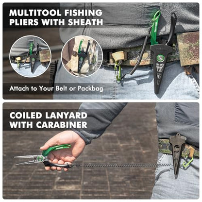 TRUSCEND Easy Use Lockable Fishing Pliers with Tungsten Carbide Cutter, Innovative Ergonomic Handy Handle, Saltwater Corrosion Resistant Teflon Coated Fishing Tool, Light Multi-Function Fishing Gear - color: A1-green