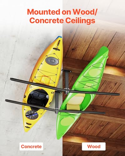 VEVOR Kayak Storage Rack, Heavy Duty Adjustable Freestanding Stand with Lockable Wheels for Indoor Outdoor Garage Shed Dock, Holder for Canoe, SUP, Surfboard & Paddleboard - style: Ceiling Rack - Black