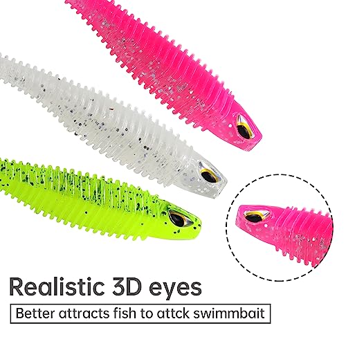 MAFIMOEA 40/30/25Pcs Paddle Tail Swim Baits Lures Fishing Soft Plastic Lure Kit for Bass Trout Walleye Crappie 6.5cm 7.5cm 10.5cm - color: Yellow, size: 3.15IN/8CM - 30PCS