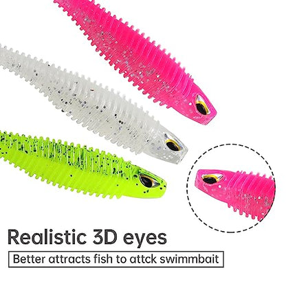 MAFIMOEA 40/30/25Pcs Paddle Tail Swim Baits Lures Fishing Soft Plastic Lure Kit for Bass Trout Walleye Crappie 6.5cm 7.5cm 10.5cm - color: White, size: 2.55IN/6.5CM - 40PCS