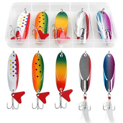 Fishing Lures Casting Spoon Lure, 5pcs Hard Metal Spoon Fishing Lures for Trout Bass Crappie Pike Walleye Saltwater Freshwater Fishing Gear 3/16oz-2oz - color: Painted-A, size: 1/2oz(14g)