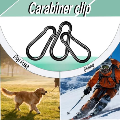 Black Carabiner, Heavy Duty Galvanized Steel Spring Snap Hook Carabiner Clips with 220LBS Holding Capacity, Ideal for Outdoor, Hammock, Swing and Travel (10PCS M5 2Inch) - size: 10PCS-M5, style: Black