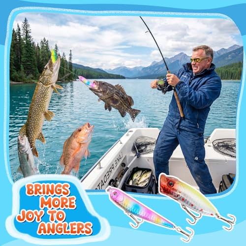 25-in-1 Fishing Lures Kit, Surprise Fishing Bait Set with Poppers, Minnows, Crankbait, Frogs & Shrimp, Freshwater Saltwater Fish Tackle Gear Gifts for Men Father Husband - size: Large