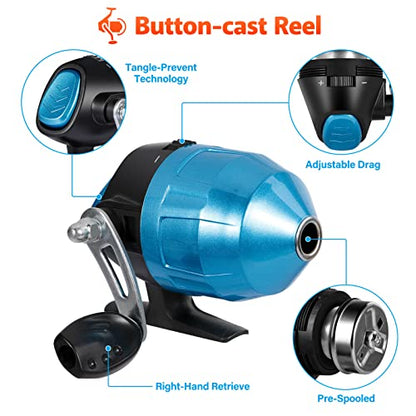 PLUSINNO Kids Fishing Pole with Spincast Reel Telescopic Fishing Rod Combo Full Kits for Boys, Girls, and Adults - color: Blue, size: 5FT / 1.5M
