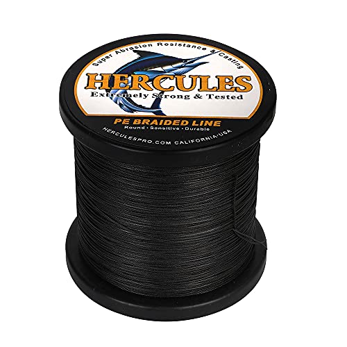HERCULES Braided Fishing Line 12 Strands, 100-2000m 109-2196 Yards Braid Fish Line, 10lbs-420lbs Test PE Lines for Saltwater Freshwater - color: Black - 12 Strands, size: 15lbs - 1500m - 0.16mm