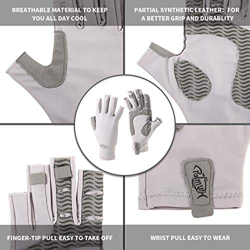 Palmyth UV Protection Fishing Fingerless Gloves UPF50+ Sun Gloves Men Women for Kayaking, Hiking, Paddling, Driving, Canoeing, Rowing - color: Light Gray, size: Small