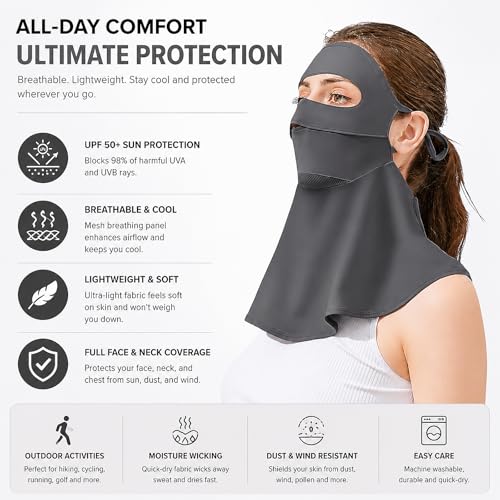 Face Cover for Sun Protection UPF 50+ UV Face Mask, UV Face Shield for Golf, Hiking Fishing & Outdoors Breathable - color: Dark Grey