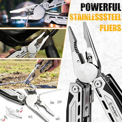 Multper Multitool Pliers MP003AB, 21-in-1 Stainless Steel Multi Tool with Pocket Knife, Screwdriver, Self-locking Pliers for Survival,Outdoor, Camping, Fishing,Hiking, Simple, Repair, Gifts for Men
