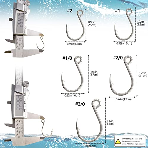 THKFISH 50pcs/100Pcs Box Inline Single Hooks Replacement Fishing Hooks for Lures Baits Inline Circle Hooks Large Eye with Barbed Saltwater Freshwater #2#1 1/0 2/0 3/0 - color: inline hook 3X strong-50pcs-silver