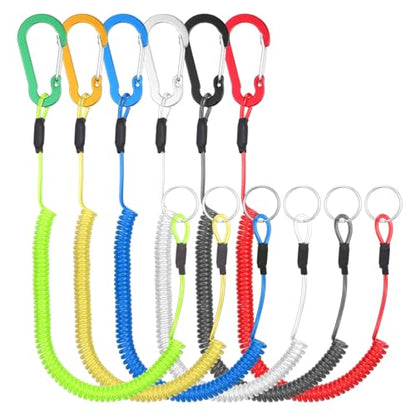 Sibba 6Pcs Retractable Safety Coiled Lanyard, Tool Lanyard with Carabiner Clip, Stretchy Lanyards Elastic Cord Retractable Carabiner for Fishing Equipment Keys, Cards, Tools