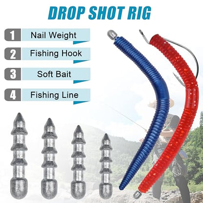 SILANON Fishing Nail Weights Kit,30pcs Wacky Worm Weights Insert Sinkers Fishing Weights Nail Sinker Weights for Soft Worm Lures Neko Rig Wacky Rig Bass Fishing - size: 30pcs-1/32oz