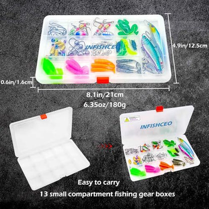 Fishing Lure Bait Tackle Set for Saltwater Freshwater Bass Fish, Including Jig Hooks, Spoon Lures, Crankbait, Soft Plastic Worms, Frog Lure, Fishing Gear Kit