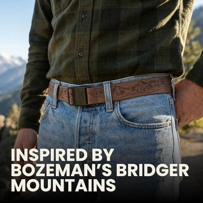 JeltX Adjustable Elastic Belts for Men and Women, Non-Slip Stretch Belt with Magnetic Belt Buckle and Grippy Gel - color: Bridger Mountain