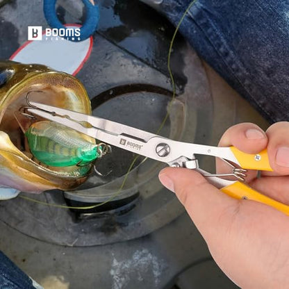 Booms Fishing Hook Remover Pliers, Long Nose, Braid Cutter, Lanyard, Yellow | Slim Long Nose Helps Reach Deep Hooks With Better Control When Handling Panfish, Trout, Bass and Other Small to Medium Fish - color: Yellow