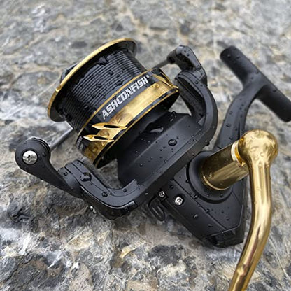 Ashconfish Spinning Fishing Reel, Graphite Body, 7+1 Stainless Steel BB, 5.0:1 Gear Ratio, Lightweight Spinning Reel for Freshwater Saltwater Fishing, Come with 109 yds Braided Line - size: AF4000B