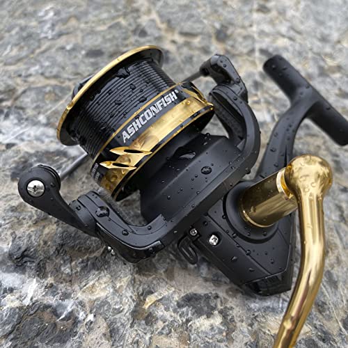 Ashconfish Spinning Fishing Reel, Graphite Body, 7+1 Stainless Steel BB, 5.0:1 Gear Ratio, Lightweight Spinning Reel for Freshwater Saltwater Fishing, Come with 109 yds Braided Line - size: AF5000B