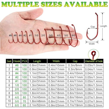 LUCKYFISHING Baitholder Fishing Hooks Saltwater Freshwater 100/80/70/60pcs Professional V Bait Holder Hooks for Bass Trout Crappie Soft Live Baits Black Red with Size 1 2 4 6 8 1/0-6/0 - color: Red, size: Size: 4#-100pcs