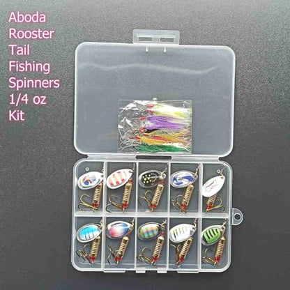 Aboda Rooster Tail Fishing Lures Kit, 10 Spinnerbaits w 16 Attachable Rooster Tails in 8 Colors, Fishing Lures for Bass Salmon Trout and Crappie - size: 1/4 oz Set