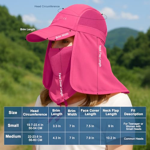 Surblue Neck Face Flap Outdoor Cap UV Protection Sun Hats Fishing Hat Quick-Drying UPF50+ - color: Rosered, size: Medium