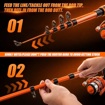 Fishing Rod and Reel Combos, Telescopic Fishing Rod, 2PCS Spinning Reel Set with Carrier Bag, Freshwater Fishing Rod and Reel Combos Kits for Saltwater and Freshwater Fishing