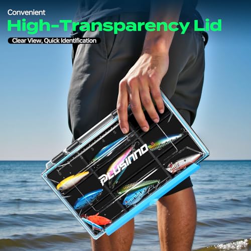 PLUSINNO Tackle Box Organizer, 1/2 Packs Waterproof Tackle Trays, Fishing Tackle Box with Removable Dividers, Fishing Box Tackle Trays and Terminal Tackle Storage - style: New -1 Pack