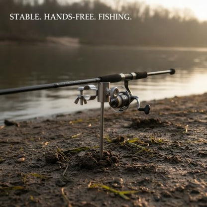 Sleek Silver Ground Spike Fishing Rod Holder, Stainless Steel Bank Fishing Stand for River and Lake Shorelines