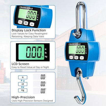 Digital Hanging Scale, 1100lb/500kg Crane Scale, Small Crane Scale with LCD Display and Hooks, Aluminum Alloy Body for Hunting, Outdoor, Fishing, Farm (Blue) - color: Blue-1100lb