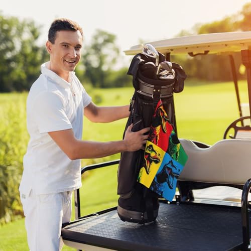 T-Rex Dinosaurs Golf Towel 16" X 24" with Clip Golfer Bags Accessories Gifts - color: T-rex Dinosaurs