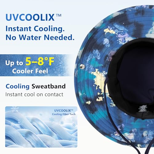Unisex UVCoolix™ Cooling Sun Hat with Detachable Neck Flap | UPF 50+ Protection, Wide Brim Bucket Hat for Hiking, Fishing & Big Heads - color: Midnight Nebula Blue, size: X-Large-XX-Large