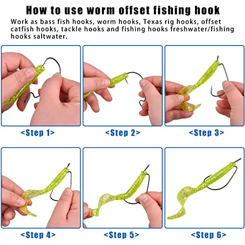 Offset Bass Fishing Hooks, 100pcs Wide Gap Worm Hooks 3X High Carbon Steel Bait Jig Fish Hooks for Bass Trout Saltwater Freshwater - size: 100pcs-4/0