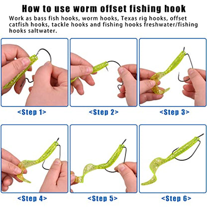 Offset Bass Fishing Hooks, 100pcs Wide Gap Worm Hooks 3X High Carbon Steel Bait Jig Fish Hooks for Bass Trout Saltwater Freshwater - size: 100pcs-4/0