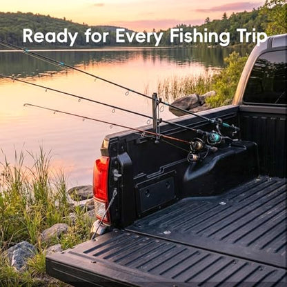 Fishing Rod Holder for Toyota Tacoma Bed Rail, Fits for Tacoma, Tundra, Ford Maverick & Most Truck Beds, 3-Rod Adjustable Truck Bed Rod Rack, Clamp-On Tool-Free Installation