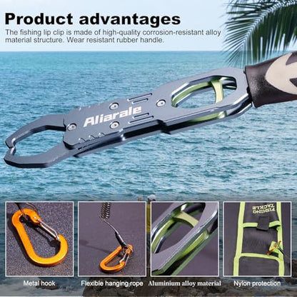 Fish Lip Gripper Fish Scales Professional Fish Holder Aluminium Alloy Material Grabber 40 Pound Fish Lip Grip Tool with Weight Scale and 360 Degree Rotation,Fish Grabber Clip Fish Control Tackle - size: Gripper Only