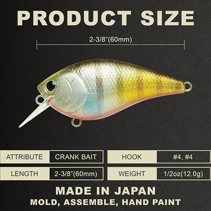 LUCKY CRAFT LC 1.5 Silent Squarebill Crankbait Fishing Lure, 2-3/8", Bass Fishing Lures for Freshwater, Hard Crankbait with Treble Fishing Hooks, Fishing Accessories - color: 175 Flake Flake Kabuki Gill